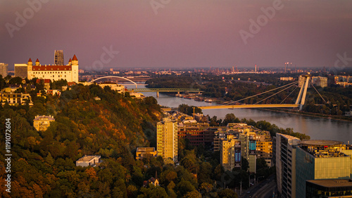 Photography sunset over Bratislava, Slovakia