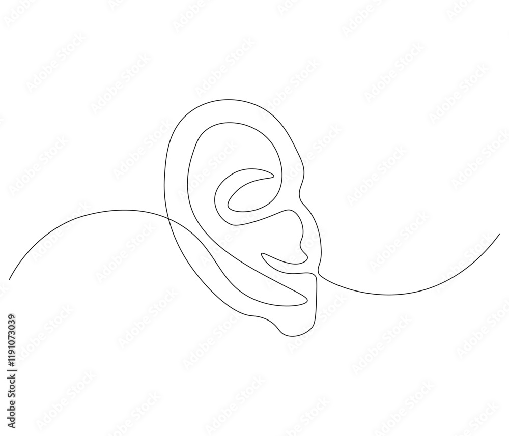 One continuous line drawing of human ear . Single line of human ear vector illustration One continuous line drawing of human ear . Single line of human ear vector illustration