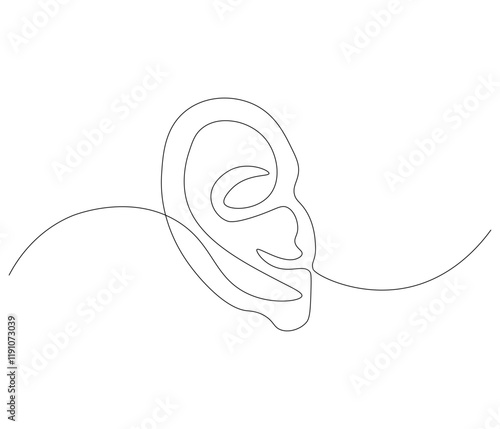 One continuous line drawing of human ear . Single line of human ear vector illustration