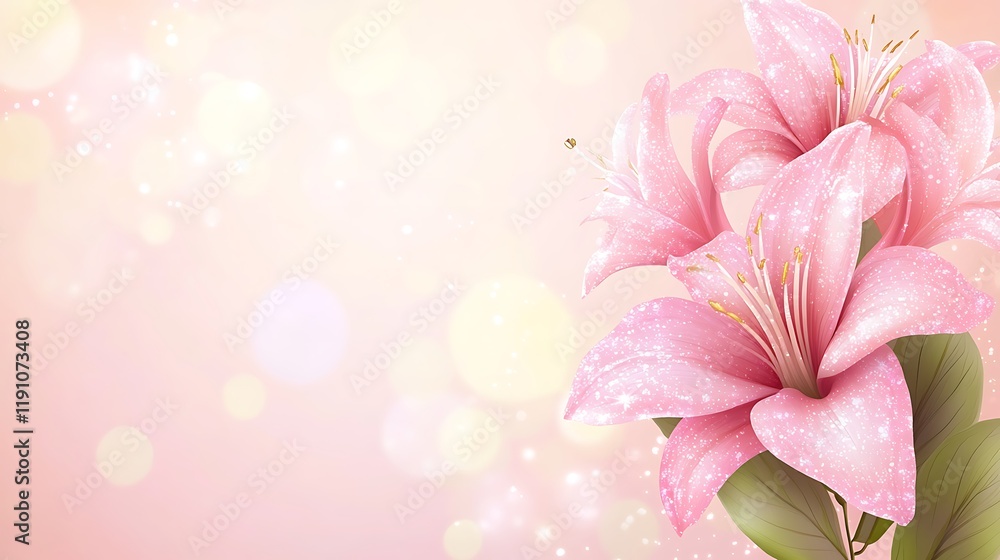 Pink Glitter Lilies on a Soft Pink Background Pink Glitter Lilies on a Soft Pink Background