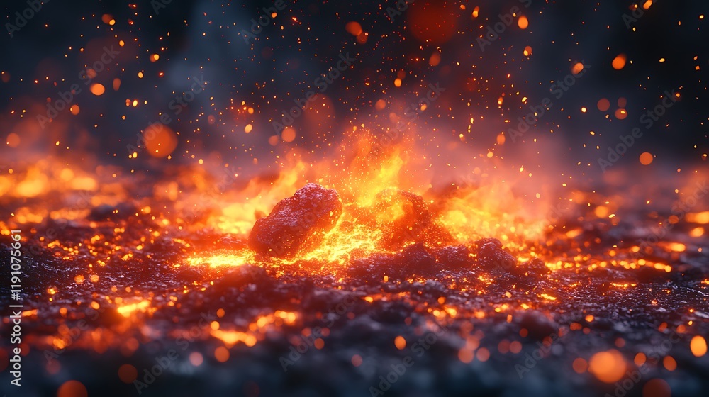 Volcanic eruption lava flow nature digital art dark environment close-up Volcanic eruption lava flow nature digital art dark environment close-up