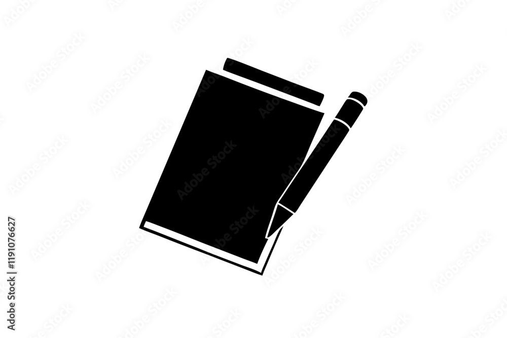 Note Paper and Pen Silhouette Icon on a Clean White Background Note Paper and Pen Silhouette Icon on a Clean White Background