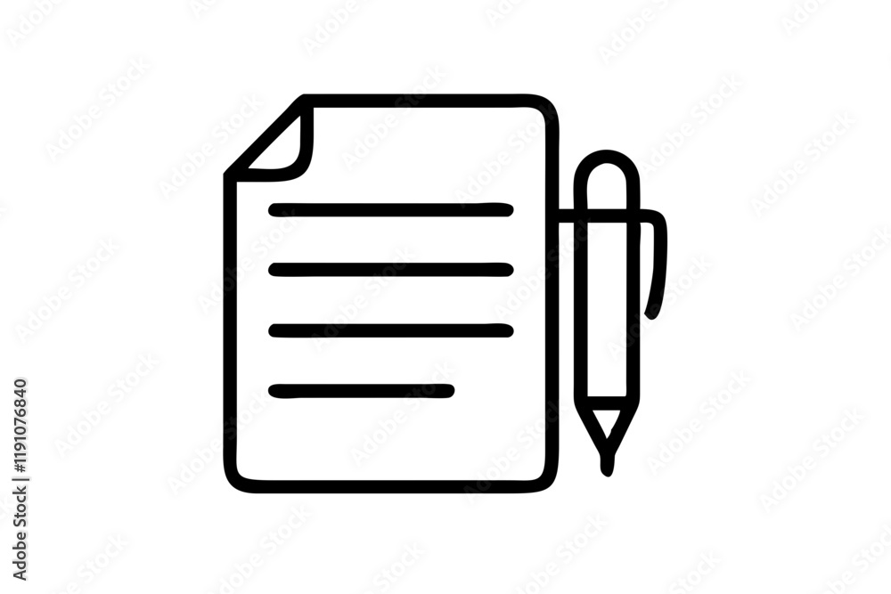 Note Paper and Pen Silhouette Icon on a Clean White Background Note Paper and Pen Silhouette Icon on a Clean White Background