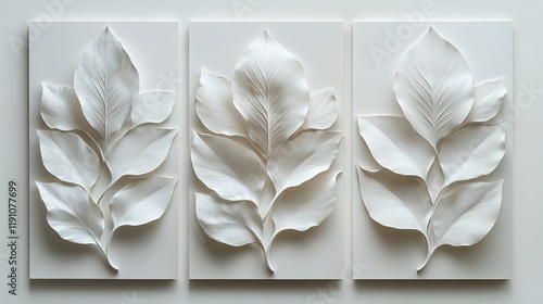 White leaf patterns set against a light gray background, offering a minimalist and elegant design
