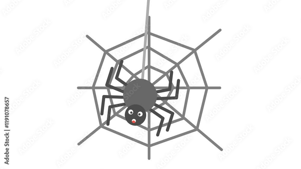 A cute spider sitting in the center of its web in a cartoon animation. Alpha channel. Seamless looping. Suitable for adorable animal stickers and Halloween celebration video element content A cute spider sitting in the center of its web in a cartoon animation. Alpha channel. Seamless looping. Suitable for adorable animal stickers and Halloween celebration video element content