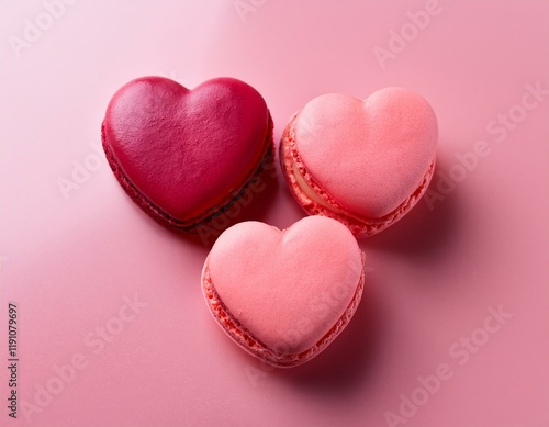 Generated image Heart-shaped berry macarons on pink background- sweet treats for valentine's day