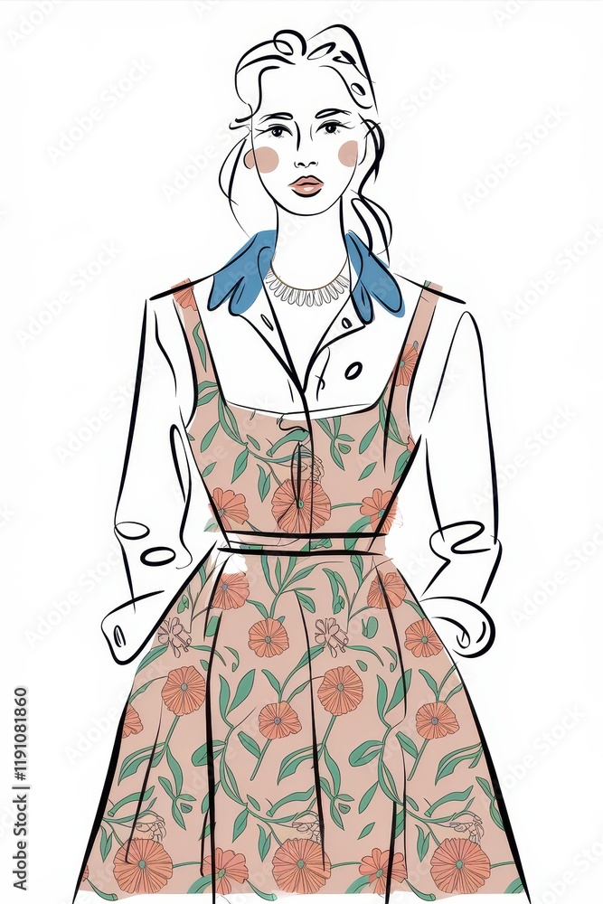Woman Wearing A Floral Dress And White Shirt Woman Wearing A Floral Dress And White Shirt