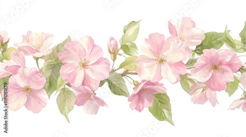 Delicate Pink Floral Pattern with Soft Leaves and Blooms Design