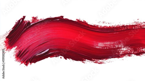 Vibrant Red Acrylic Paint Stroke on White Background