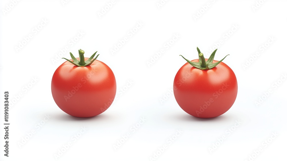 Fresh Red Tomatoes with Green Leaves on White Background Fresh Red Tomatoes with Green Leaves on White Background