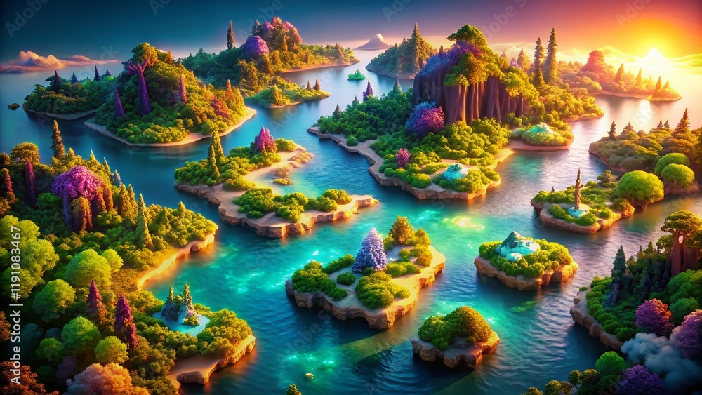 Fototapeta premium Surreal 3D Isometric Map of Bicol Region, Philippines: A Dreamlike Landscape