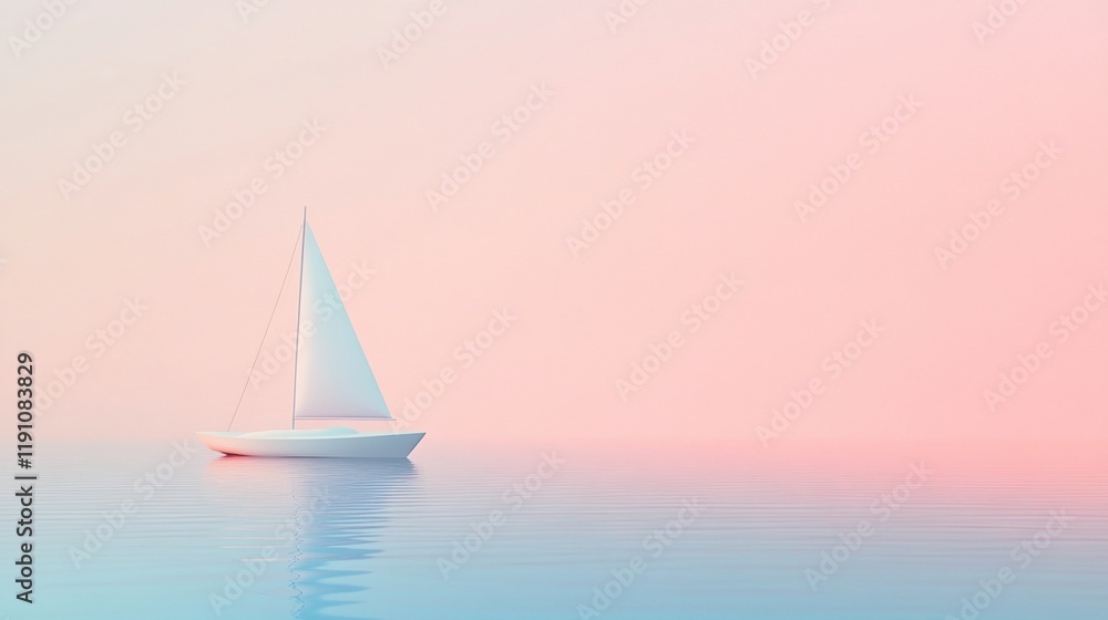 A serene sailboat on calm waters with a pastel sky backdrop. A serene sailboat on calm waters with a pastel sky backdrop.