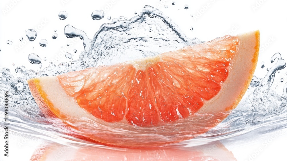 Fresh Grapefruit Slice Splashing in Clear Water with Bubbles Fresh Grapefruit Slice Splashing in Clear Water with Bubbles