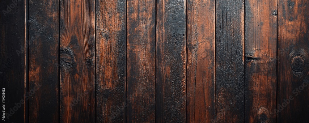 Naklejka premium Rustic background texture of dark brown wooden planks showing knots and wood grain