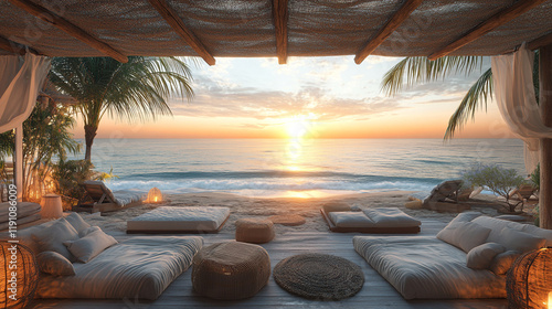 Beachfront Relaxation at Sunset: Tropical Paradise