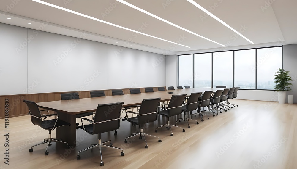 Obraz premium Modern Conference Room With Large Table And City View