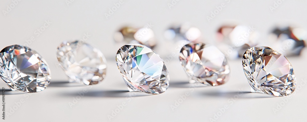 Sparkling diamonds reflecting light on a white background Sparkling diamonds reflecting light on a white background