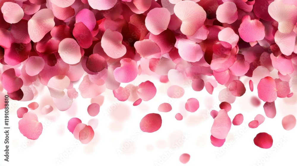 Delicate Pink and Red Rose Petals Falling on White Background Delicate Pink and Red Rose Petals Falling on White Background