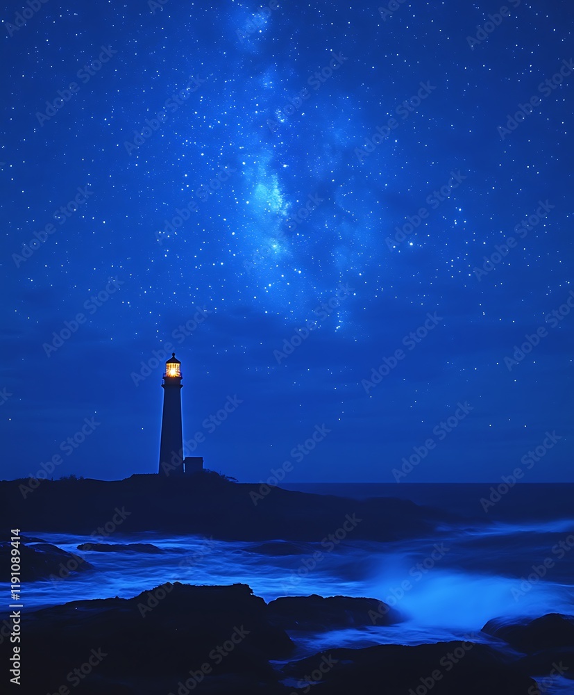 Lighthouse under starry night sky. Lighthouse under starry night sky.