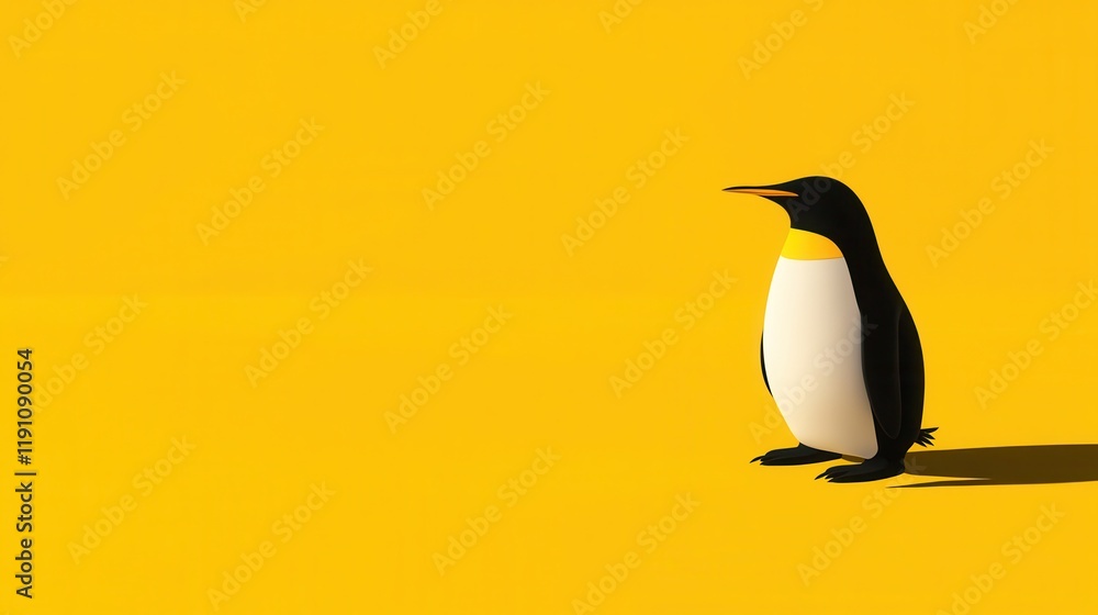 Fototapeta premium Penguin standing on vibrant yellow background
