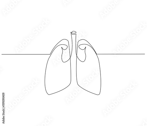 Simple continuous one line drawing of human lungs. Single line human anatomical of lungs . Doodle line illustration.