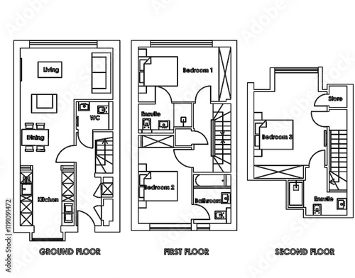 2d floor plan	Blueprint  3D illustration Sketch