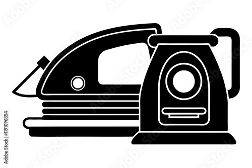 Silhouette Icon of Laundry and Iron Machine on a Clean White Background