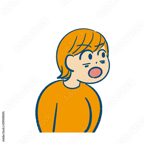 びっくりする女性の上半身のイラスト　オレンジ