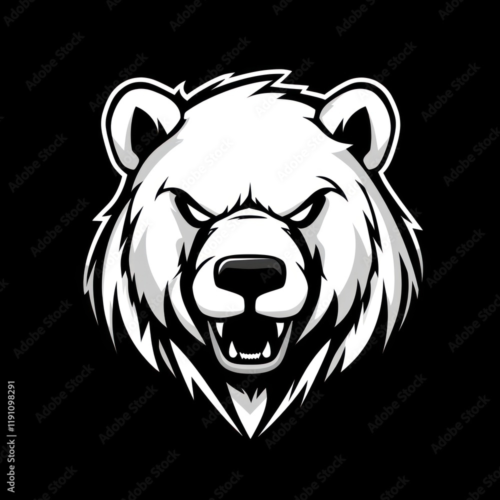 Angry polar bear mascot head, dark background, logo design Angry polar bear mascot head, dark background, logo design