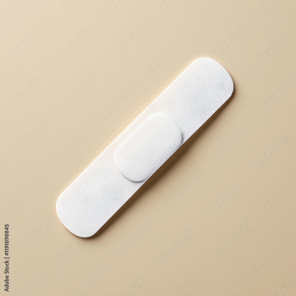 Adhesive bandage white patch wound care healing first aid beige background Adhesive bandage white patch wound care healing first aid beige background