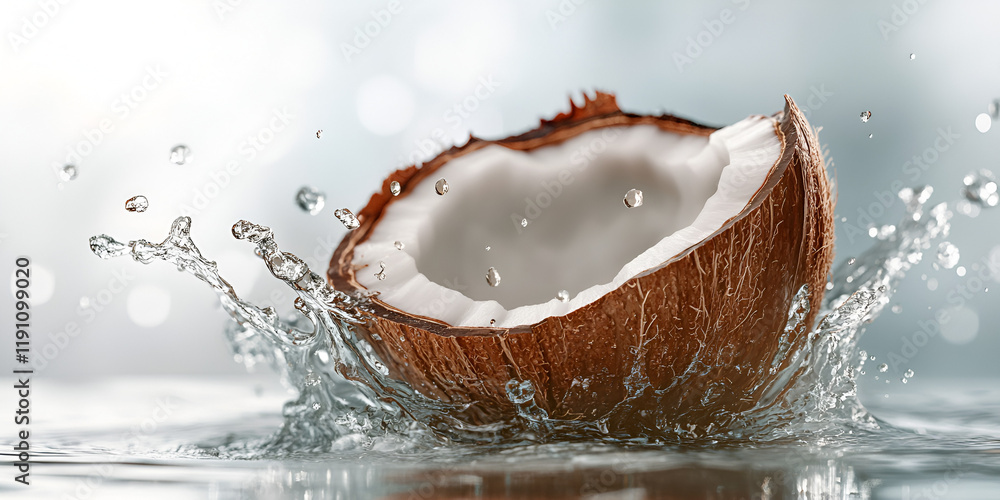 Fresh Coconut Splashing in Water Fresh Coconut Splashing in Water