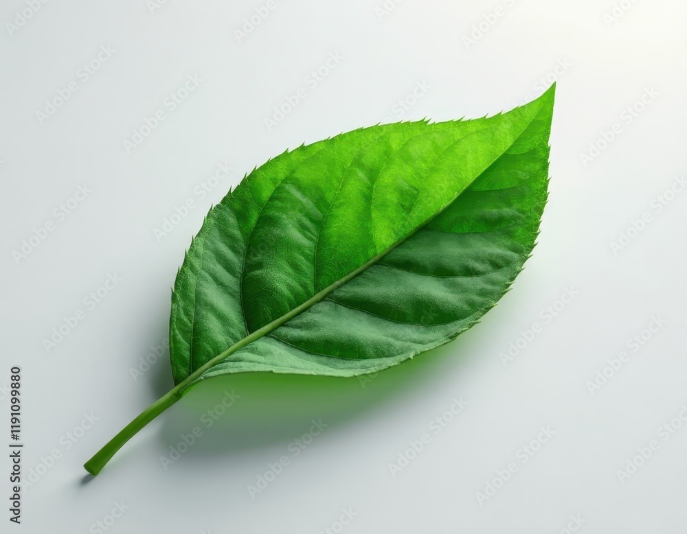 Obraz premium Green leaf. Single green leaf against a clean white background. World earth day concept