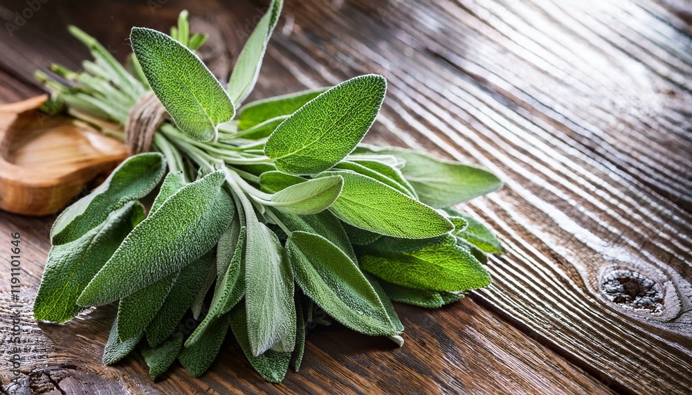 fresh herbs on wooden background. Fresh sage on old wooden background. Aromatic bunch of sage. fresh herbs on wooden background. Fresh sage on old wooden background. Aromatic bunch of sage.