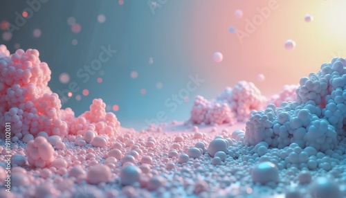 Abstract bubble landscape in pastel tones, dreamlike horizon perfect for futuristic themes photo