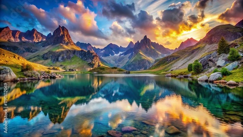 Surreal Pyrenees Mountains: Dreamlike Lake Ayous Gentau Reflection