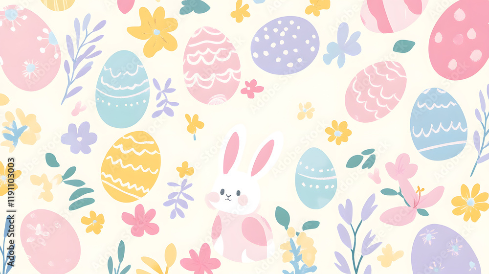 Colorful Easter Pattern with Eggs and Bunny Colorful Easter Pattern with Eggs and Bunny