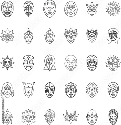Diverse Collection of Tribal Masks African, Sun, Ritual, Geometric Designs