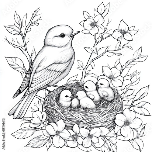 Cute animals isolated on white background, Cute Cartoon with Clean Outlines for Coloring Practice, Cute Cartoon Doodle with Clean Lines for Coloring Coloring Practice Cartoon Illustrations. birds photo