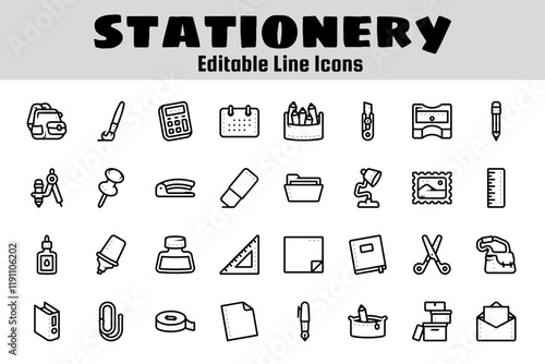 Stationery outline icon set