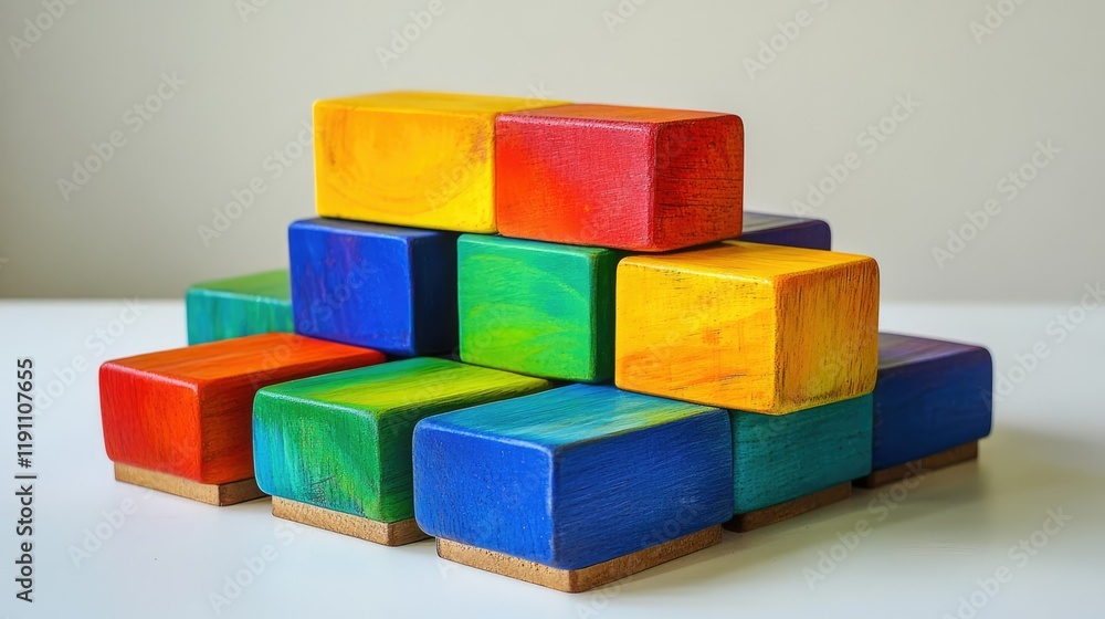 Stacked blocks of various colors are arranged in a gradient pattern, Stacked blocks of various colors are arranged in a gradient pattern,