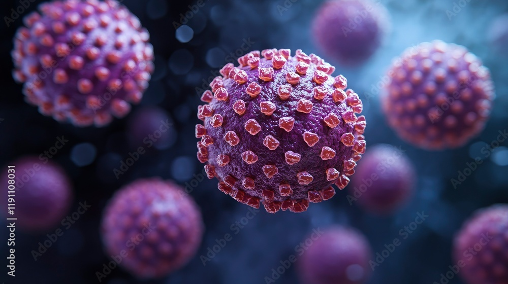 Microscopic View of Coronavirus Particles 3D Render of Viral Structure Microscopic View of Coronavirus Particles 3D Render of Viral Structure