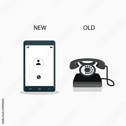 Old vs new technology. Modern mobile and telephone vector design illustration.