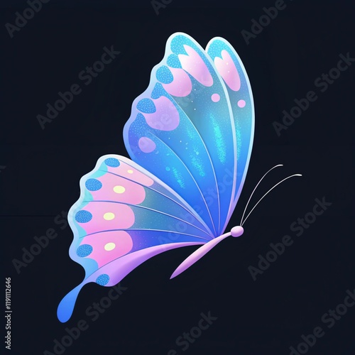 Colorful butterfly with vibrant blue pink wings on black background photo