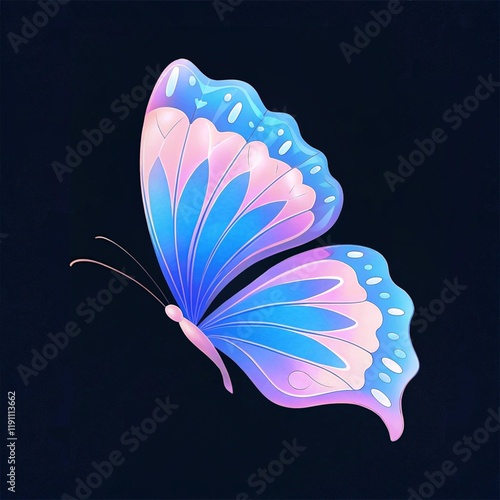 Colorful butterfly with vibrant blue pink wings on black background photo