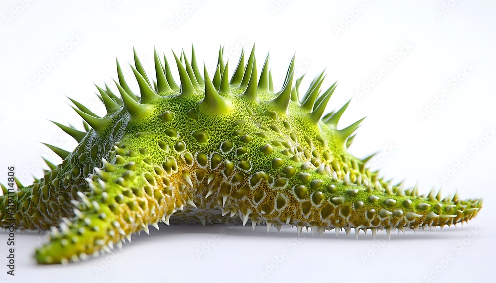 Fototapeta premium Sharp spines and vivid patterns of a green crown-of-thorns starfish isolated
