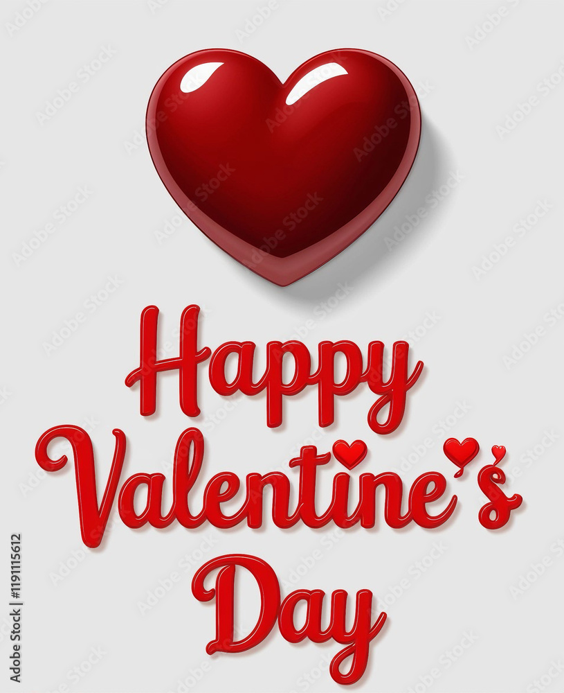 Happy Valentine's Day Design with Glossy Red Heart and Stylish Text Happy Valentine's Day Design with Glossy Red Heart and Stylish Text