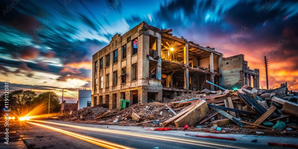 Obraz premium Tyler TX Courthouse Construction: Demolition of Old Building Long Exposure Photography