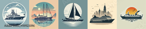 Vector collection of small sailing ships