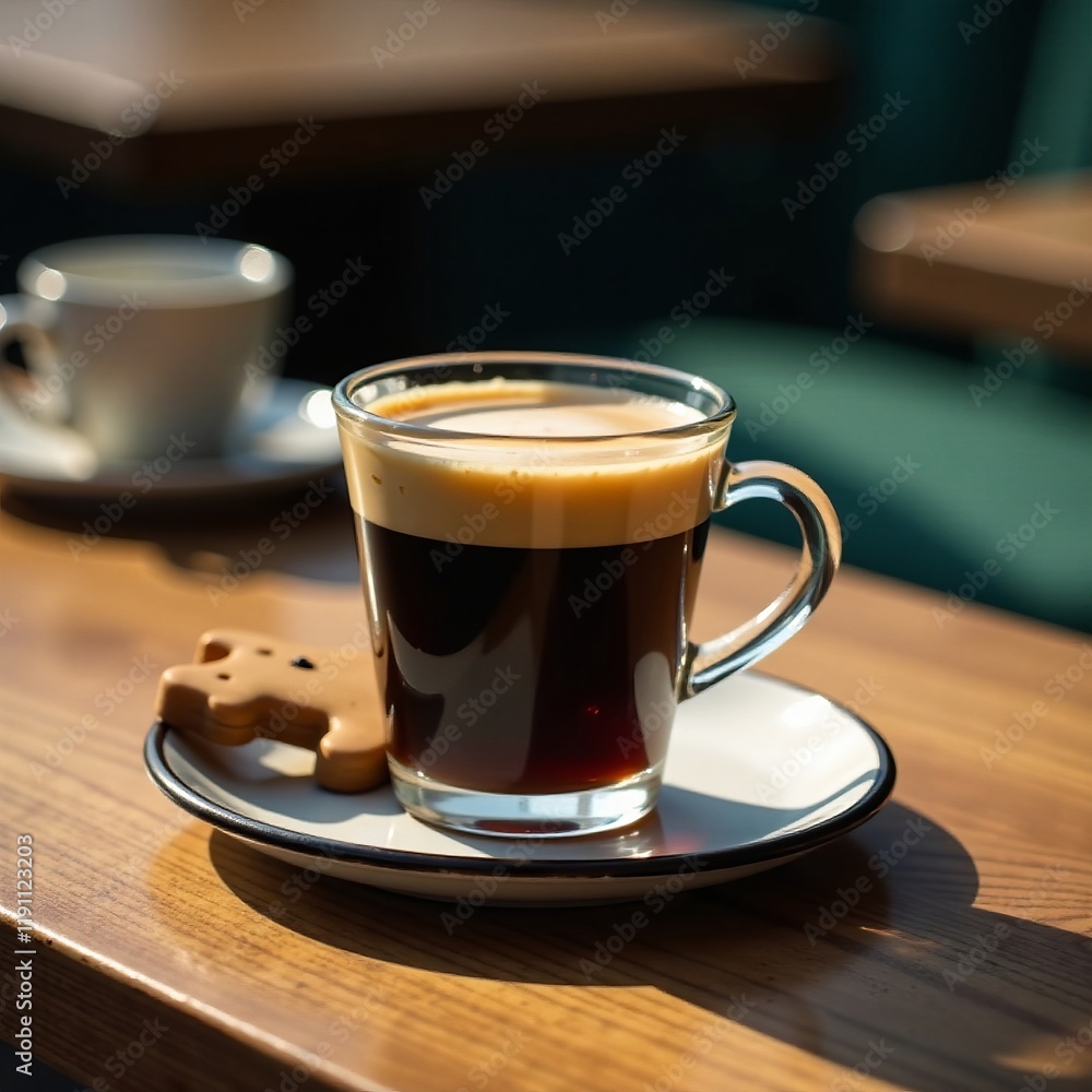 Enjoy a warm cup of coffee paired with a sweet gingerbread cookie on a wooden table. Enjoy a warm cup of coffee paired with a sweet gingerbread cookie on a wooden table.