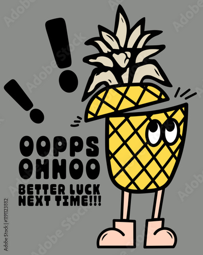 estampa de piña dibujo animado comico con oopps